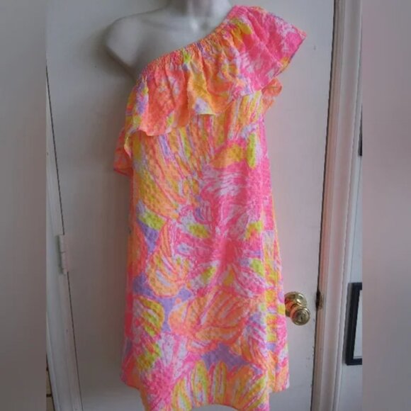 Lilly Pulitzer Pink and Yellow One Shoulder Dress - Picture 2 of 4